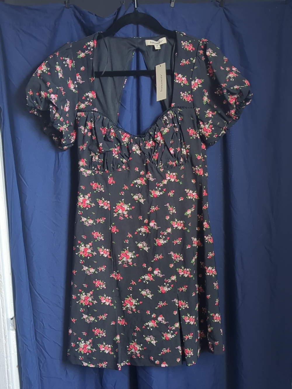 Floral Square-Neck Mini Dress - Black with Pink Floral (Retail $56)